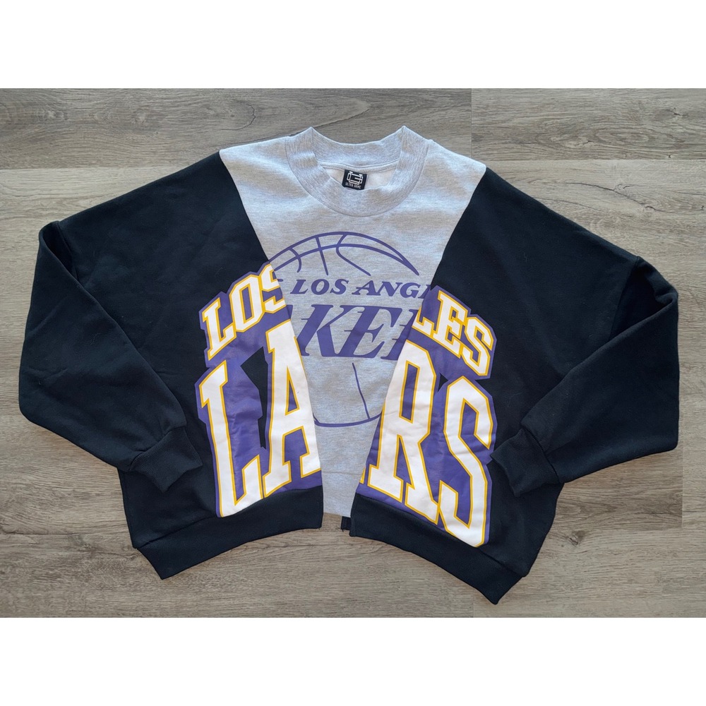 LA Lakers NBA Women's Two Toned Black Grey Logo Crewneck Sweatshirt XL